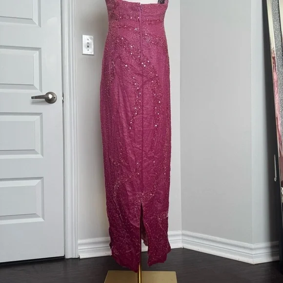Vintage pink beaded Elegant Pink Strapless Dress Silk Gown Fairy Formal Glam XL - Picture 5 of 12